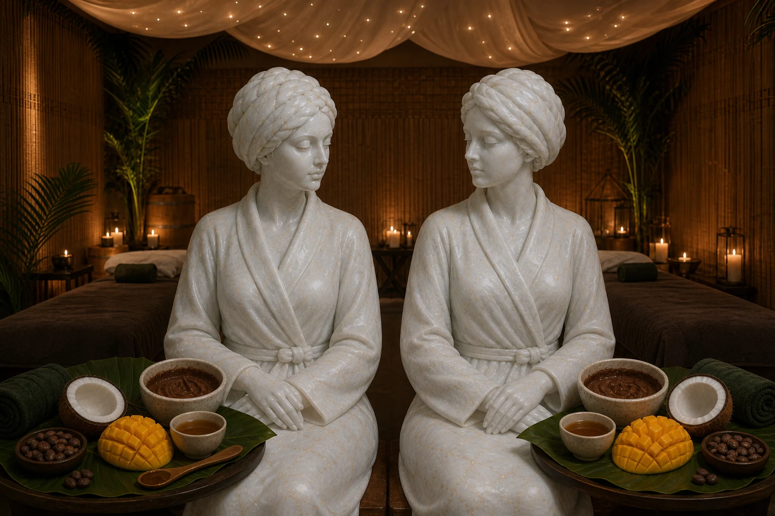 Четыре беломраморные статуи с золотыми прожилками на SPA-программе для подруг