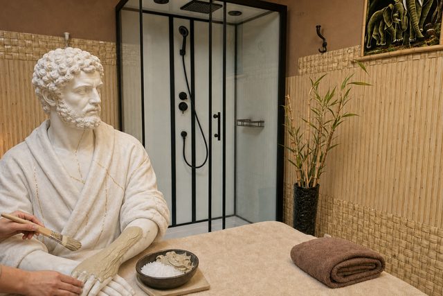 Мужская мраморная статуя и минеральный SPA-уход Pandora
